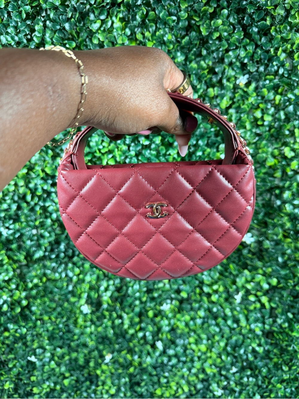 Chanel GWP Quilted Half-Moon Mini Top Handle Bag in Burgundy